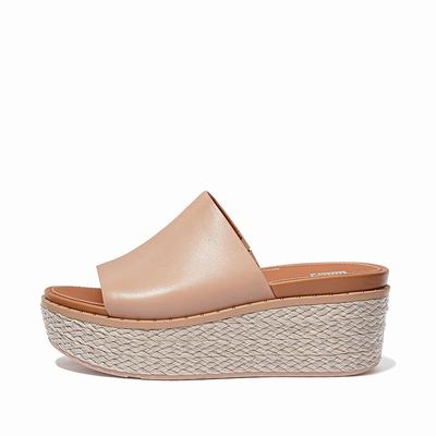 Fitflop Women's ELOISE Espadrille Leather Wedge Slides Wedge Sandals - Beige, KH3751068